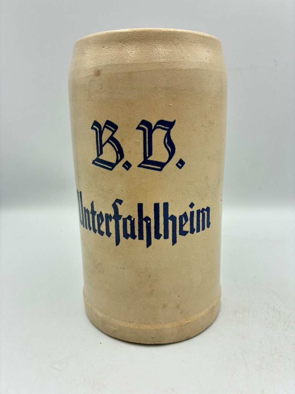Antique German Stoneware Beer Stein 1L BV Unterfahlheim Rustic Beige Bierkrug